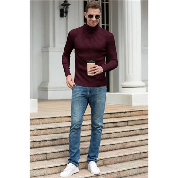Men's Casual Slim Fit Turtleneck Pullover Sweaters Tops with Twist - Picture 5 of 5